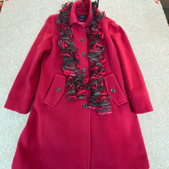 Lands' End Jackets & Blazers - Lands End Womens Red Wool Blend Coat Button Front Long Sleeve Petite Size 14P